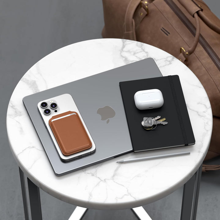 SATECHI Magsafe Wallet und Double Flap Stand mit Magnetfunktion, iPhone Wallet mit 4 Kartenfächern,