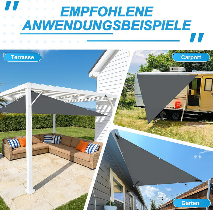 COOL AREA Sonnensegel Wasserdicht Dreieckig 2x2x2m mit Geraden Kanten Sonnenschutz Wetterschutz PES