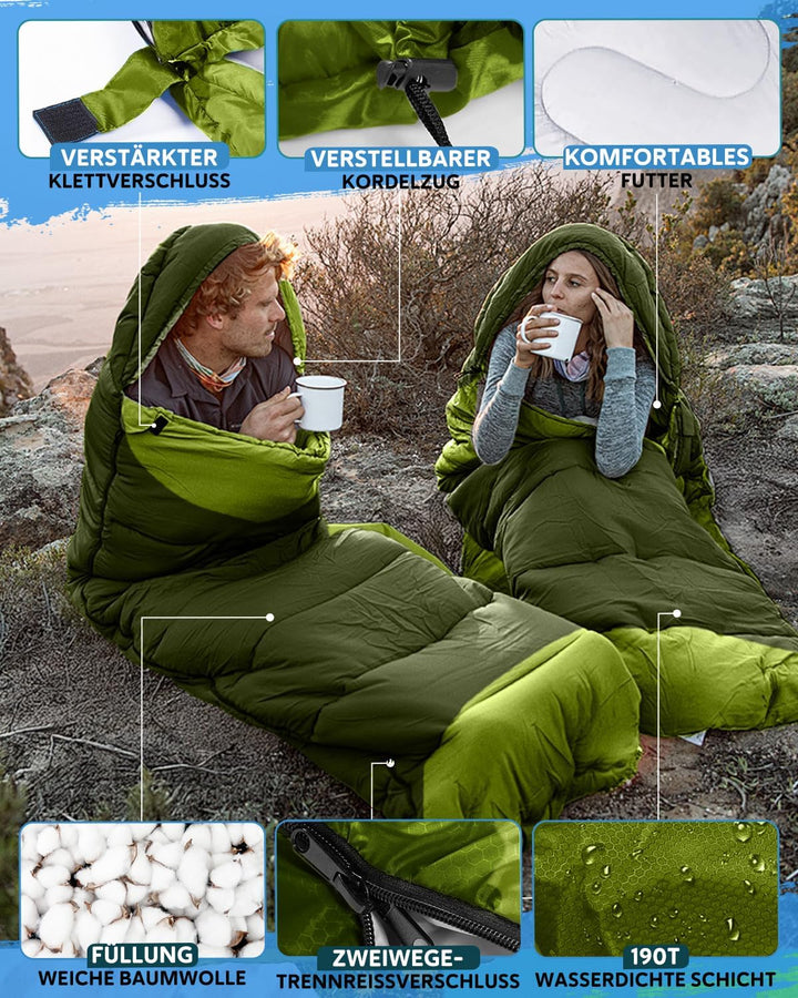 Schlafsack 3-4 Jahreszeiten, Outdoor Wasserdicht Ultraleicht Deckenschlafsack mit Innentasche für Er