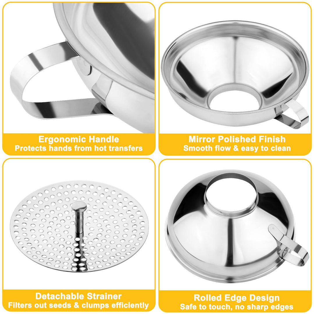 Edelstahl Einmachtrichter Set mit Sieb 3-teilig, Einfülltrichter für Weithals & Standard-Einmachgläs
