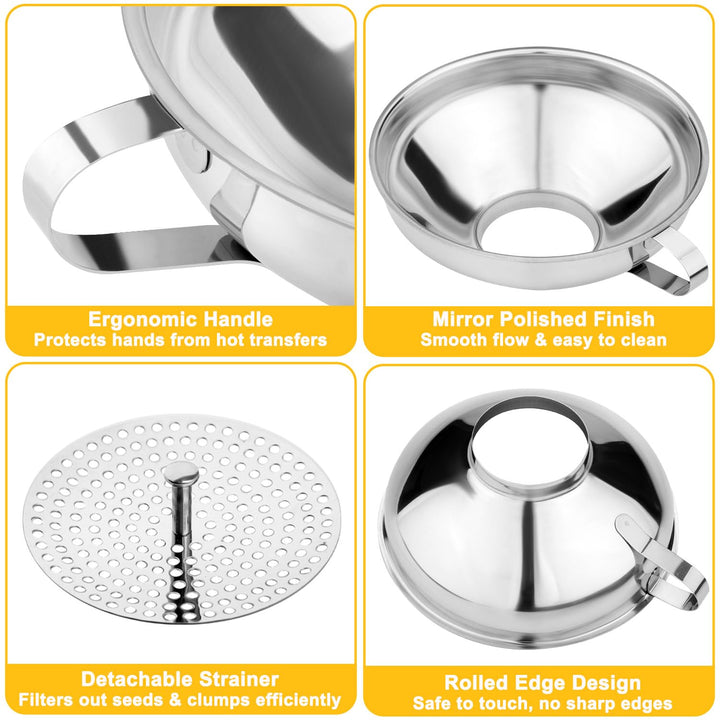 Edelstahl Einmachtrichter Set mit Sieb 3-teilig, Einfülltrichter für Weithals & Standard-Einmachgläs