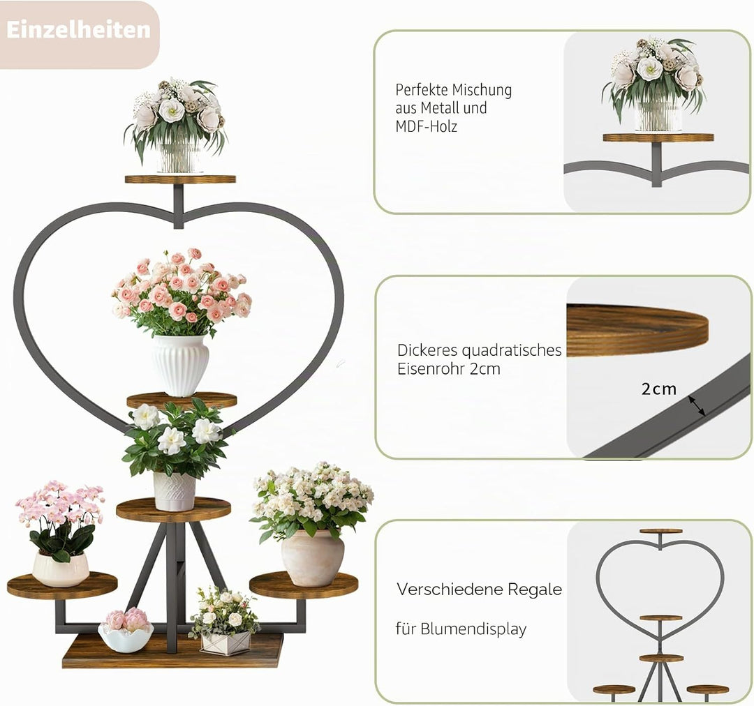 unho Pflanzenständer Herzform, Blumenständer Blumentreppe mit 5 Ablagen, Pflanzenregal Mehrstöckig B
