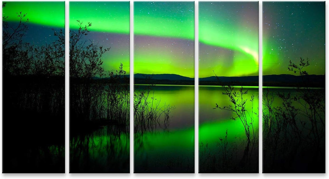 islandburner Bild auf Leinwand Nordlichter Gespiegelter See Wandbild Poster Kunstdruck Bilder, Leinw