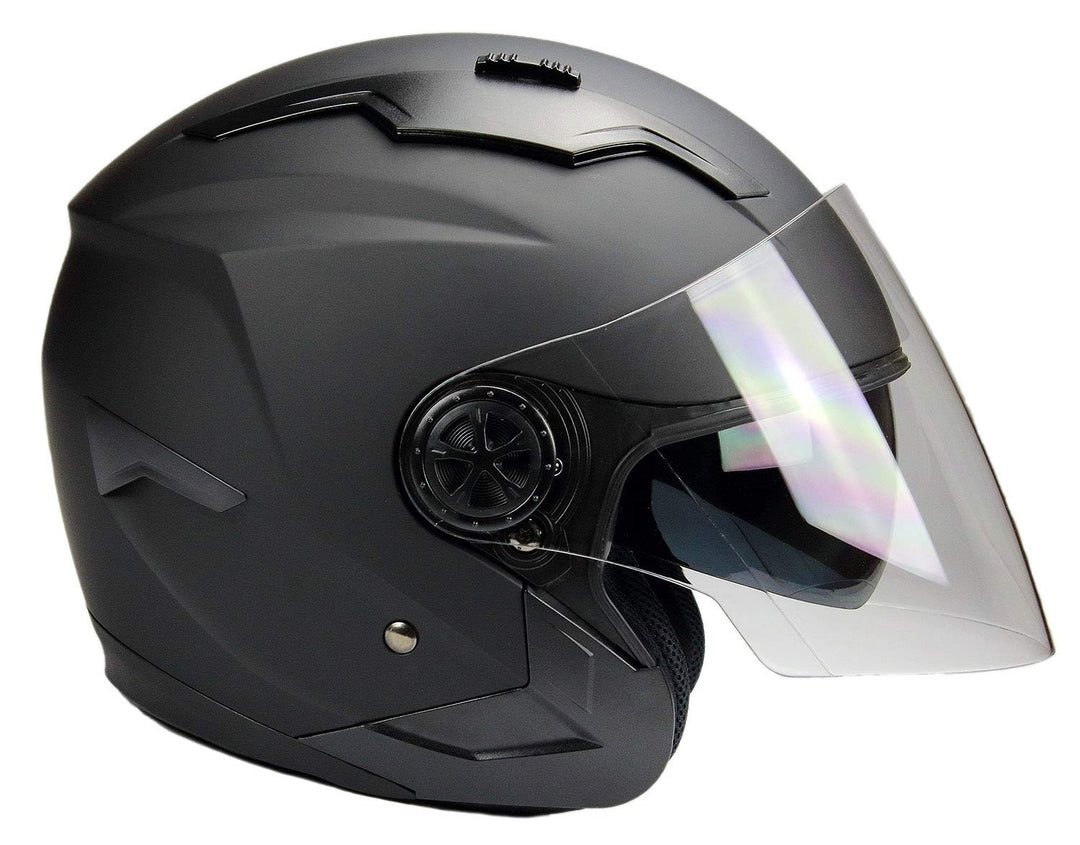 BNO Jethelm mit Langvisier Jet300 Motorradhelm Roller Helm Schutzhelm Matt Schwarz (S-XXL) (S), S