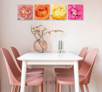 WunschPIXEL – Wandbild Blumen auf weissem Acrylglas, Set 4-teilig je 20x20 cm, quadratisch, Rosen, G