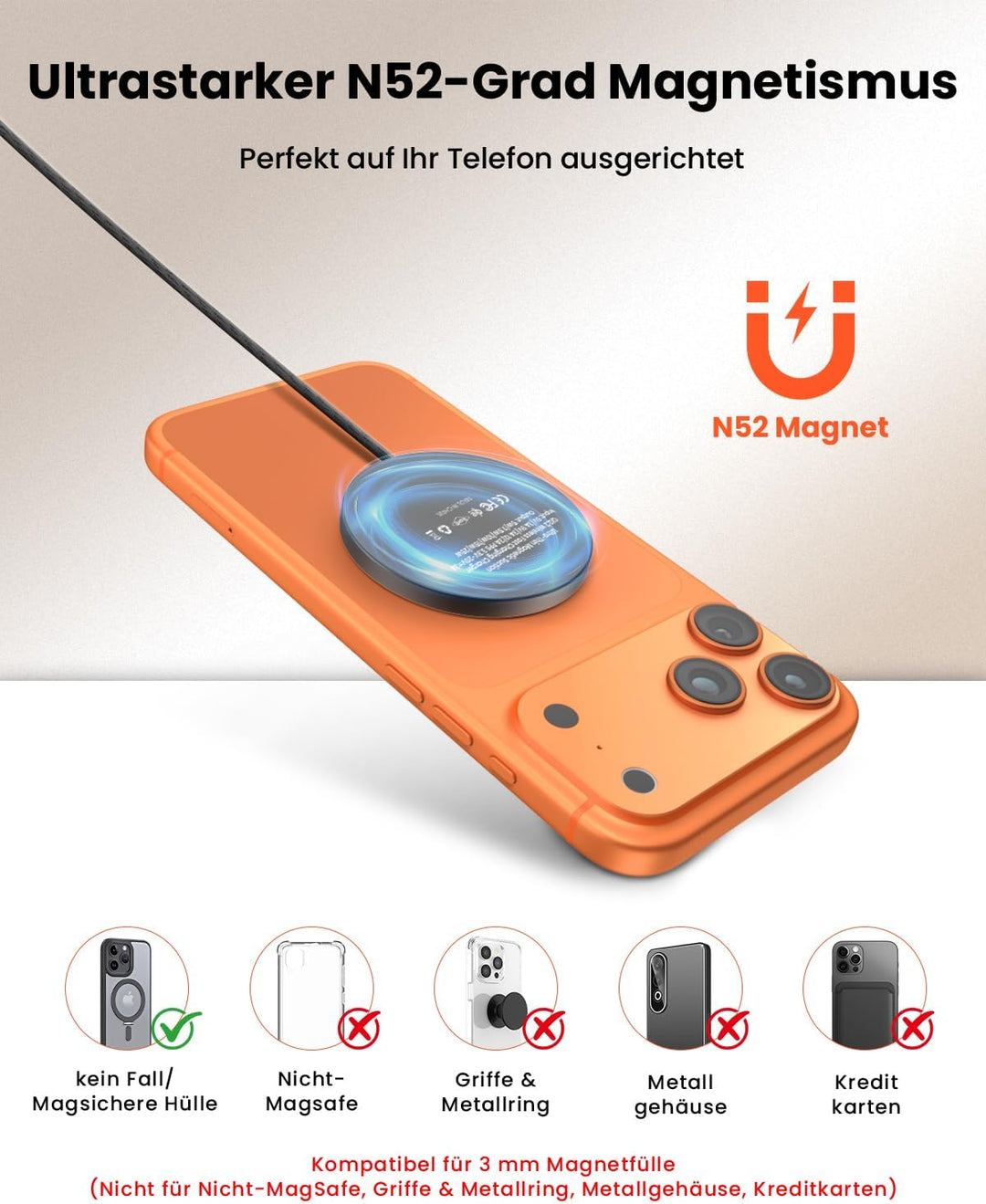 GEEKERA 25W magnetisches Schnellladegerät: Ultradünnes Flaches Wireless Charger für Apple MagSafe iP