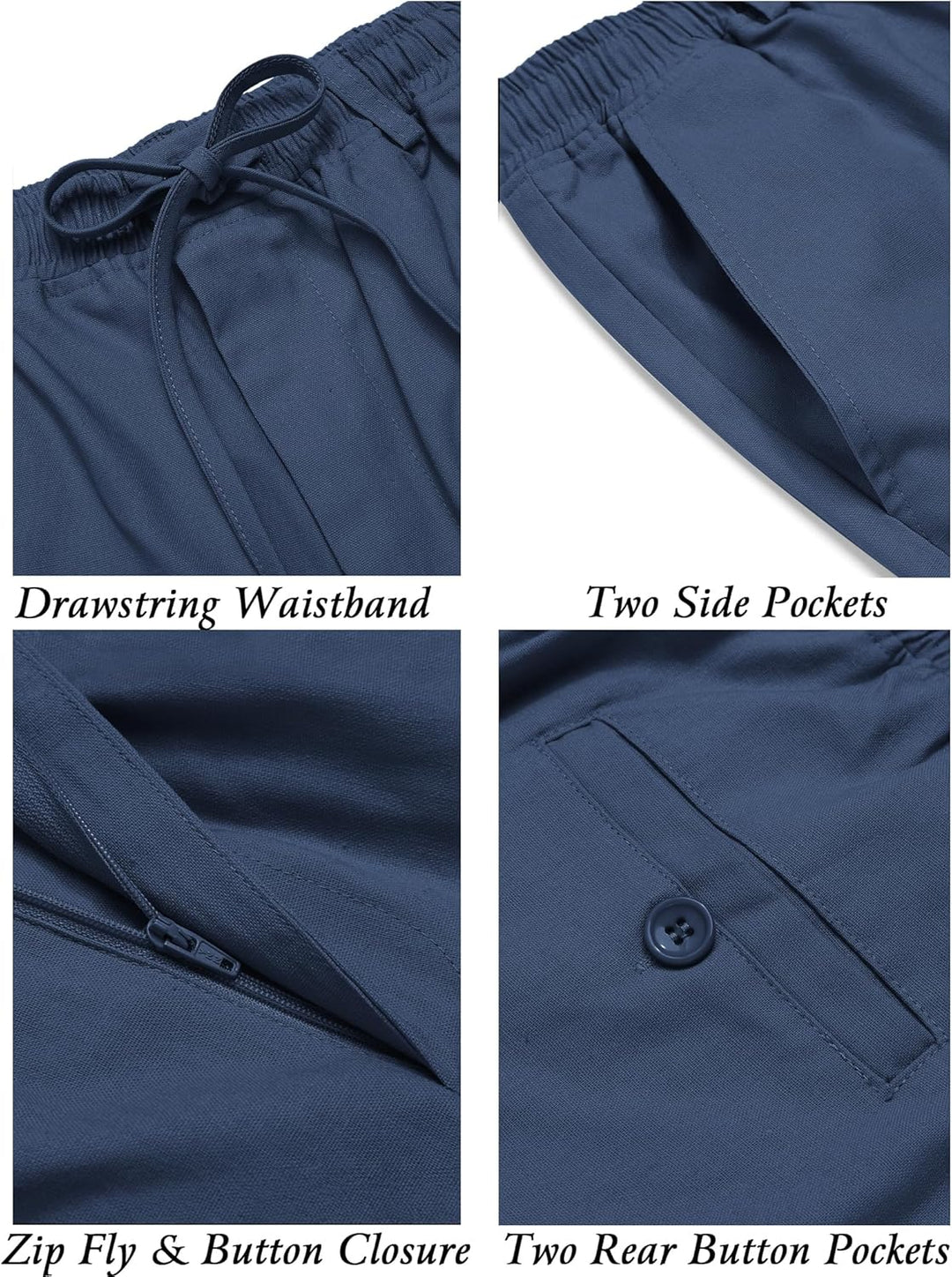 COOFANDY Herren Leinenhose mit Kordelzug Loose Sommerhose Leichte Freizeithose Einfarbig Hose für Mä