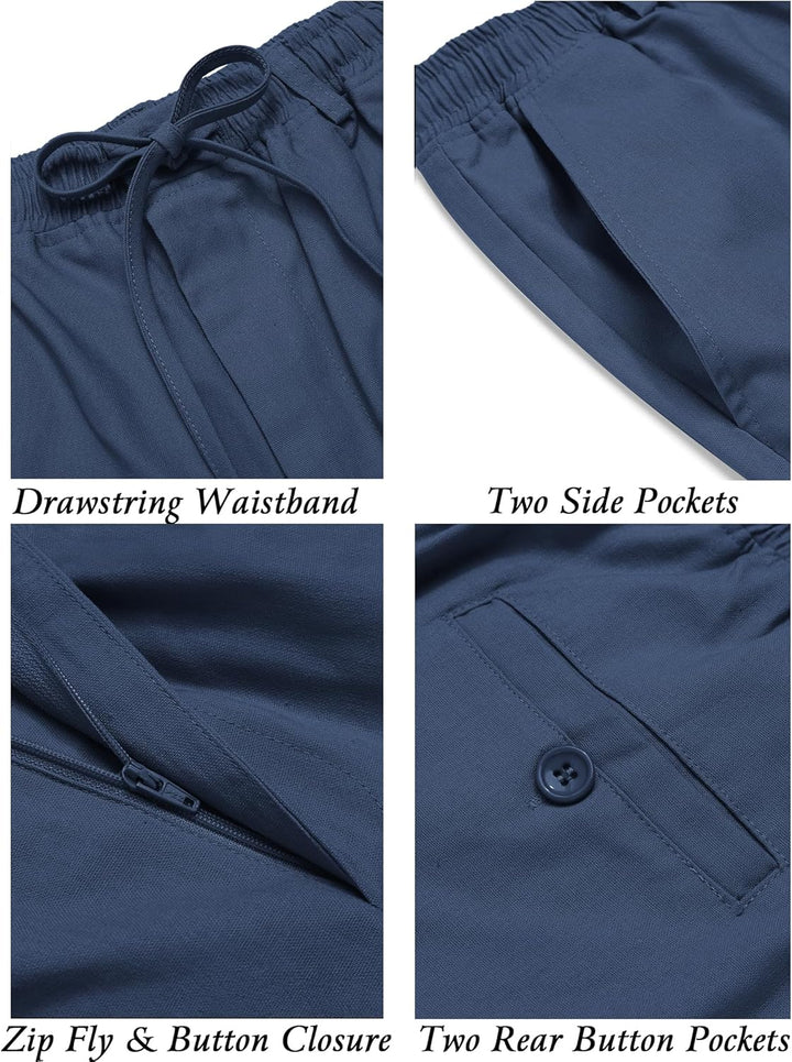 COOFANDY Herren Leinenhose mit Kordelzug Loose Sommerhose Leichte Freizeithose Einfarbig Hose für Mä