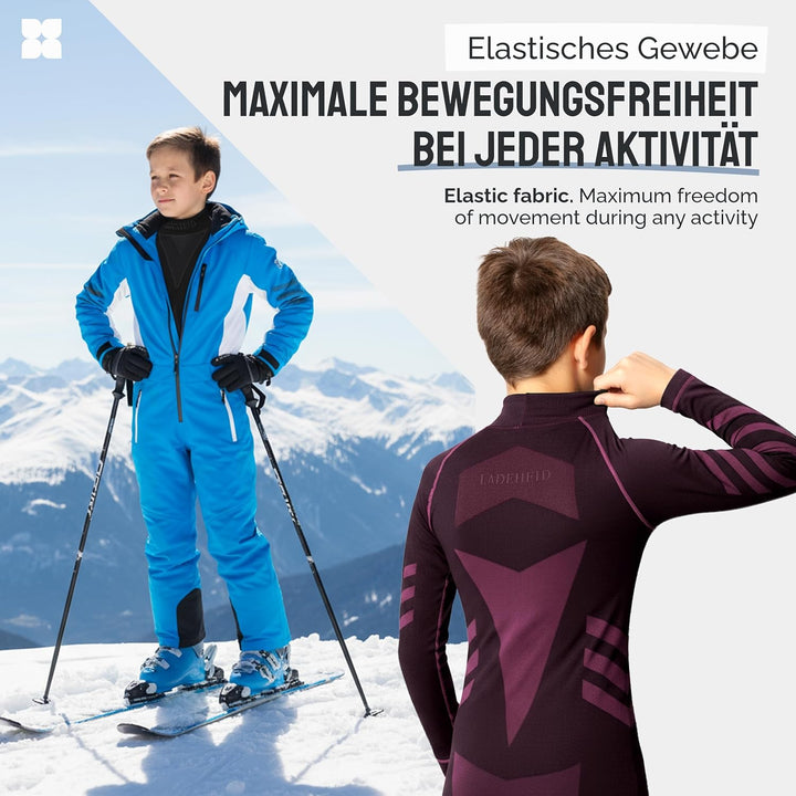 Ladeheid Skiunterwäsche Kinder Funktionsunterwäsche Set Langarm Shirt Lange Unterhose Thermoaktiv LA