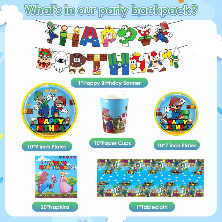 Super Bros Pappteller Kindergeburtstag Deko Junge Mädchen- Mari Geburtstag Geschirr Set Geburtstagsd