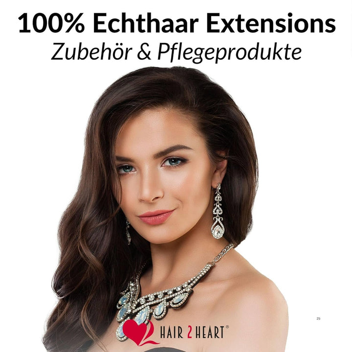 hair2heart Echthaar Tressen zum Einnähen Extensions Gewellt - 40cm 100g 6/3 dunkelblond gold #4 Brau