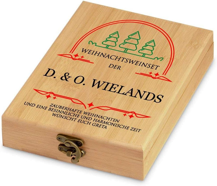 Maverton Weinöffner-Set personalisiert Weinset Sommelier Set - Geschenkbox Holzbox + 4er Weinzubehör