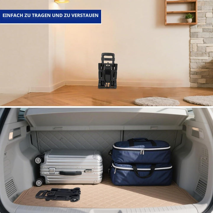 Transportkarre klappbar, Aluminium Langer Teleskopgriff 95.5 cm, Abmessungen Plattform 35 * 36cm, Tr