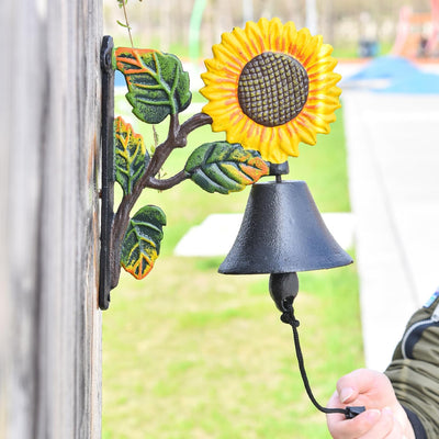 Sungmor Robuste Gusseisen-Wandglocke – dekorative handbemalte, Sonnenblumen-Handglocke – manuell sch