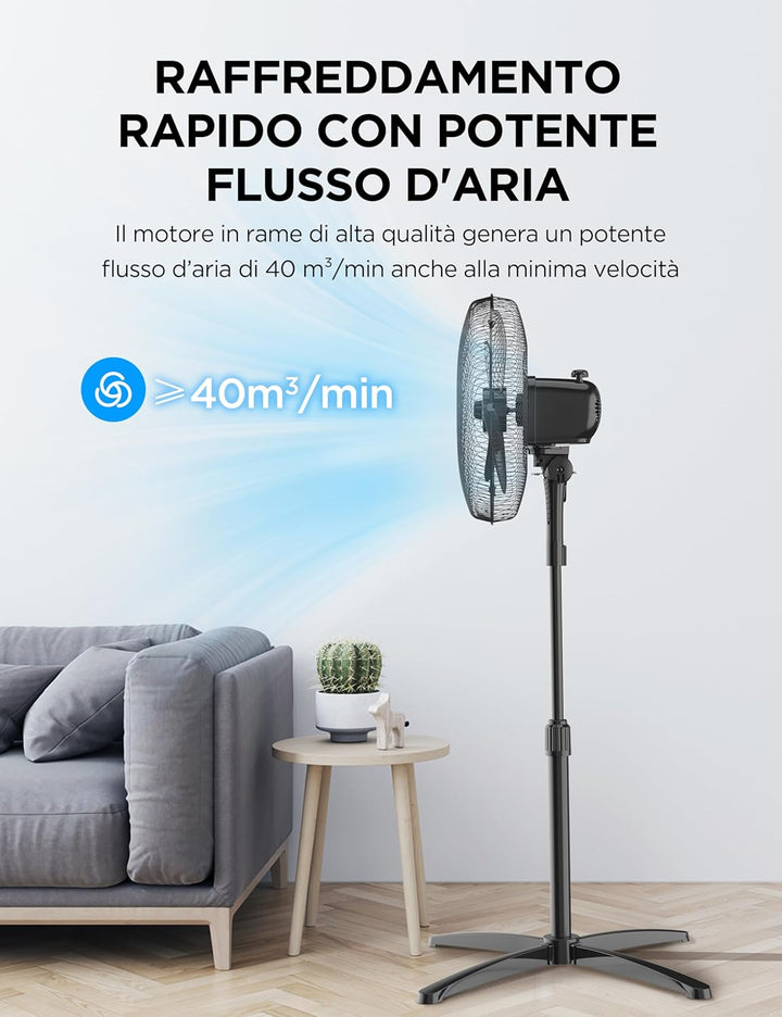 Midea Standventilator 40 cm FS40-25MSE(BL) Kupfermotor Leistungsstark, 3 Geschwindigkeiten, 90° Oszi