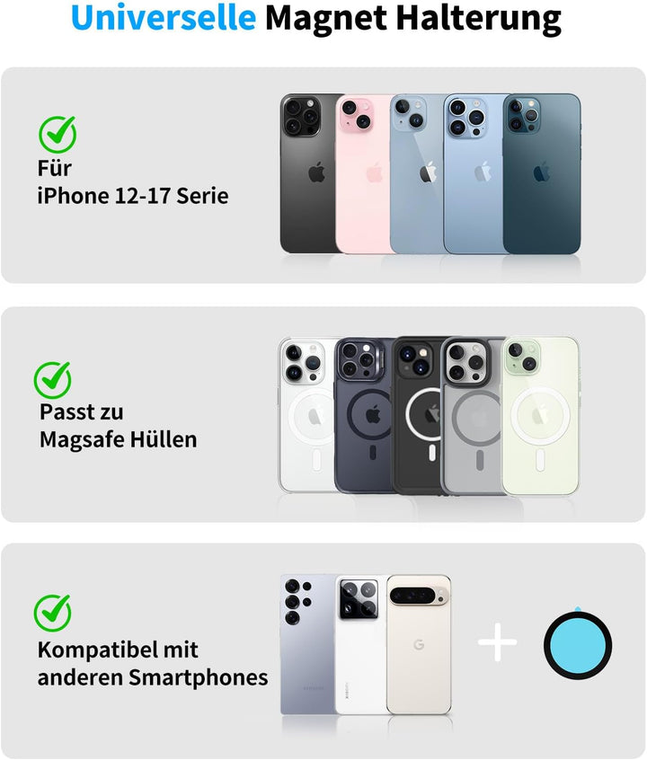 Beeasy Handyhalterung Auto für MagSafe Autohalterung mit 20X N56 Magnete, Vakuum Saugnapf Magnetisch