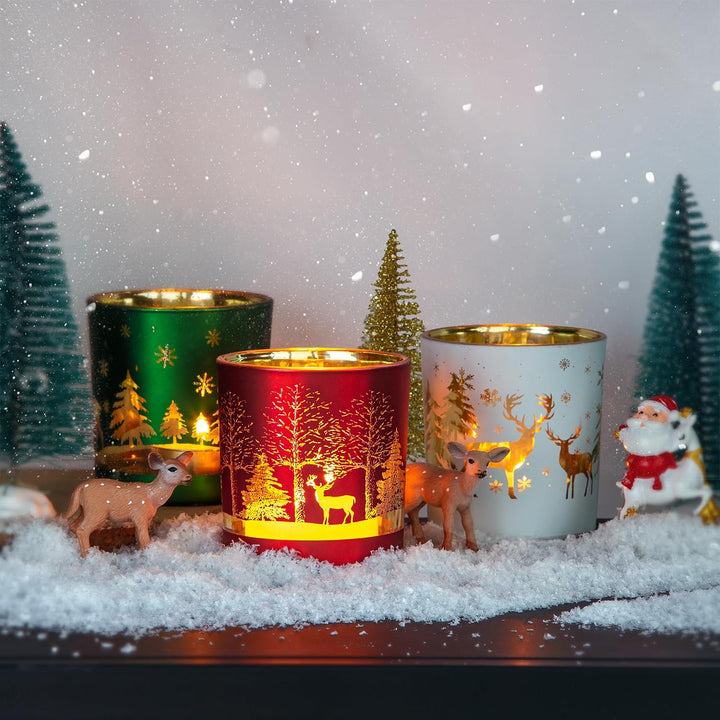 MJ PREMIER Weihnachten Teelichthalter, 6 Stück Kerzenhalter 7x7x8 cm, Xmas Windlicht, Teelichtgläser