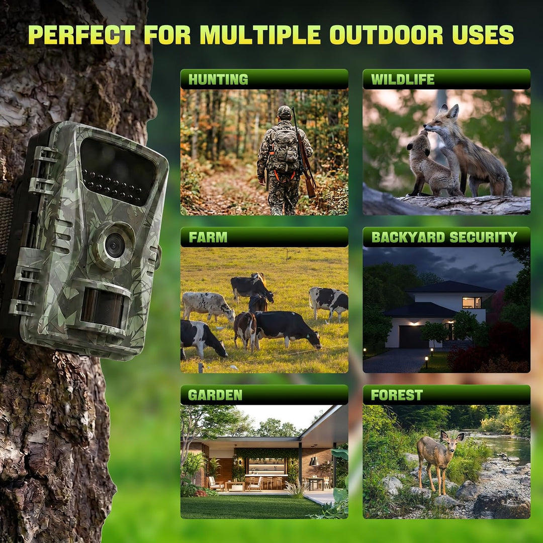 Wildkamera 60MP, 0,1 s Auslösegeschwindigkeit, 120° Weitwinkel, Wildtierkamera mit 850 nm IR LEDs, W