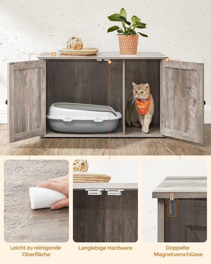 Feandrea Katzenhaus, Katzenklo-Schrank mit herausnehmbarer Trennwand, Tisch, 80 x 53 x 50 cm, Greige