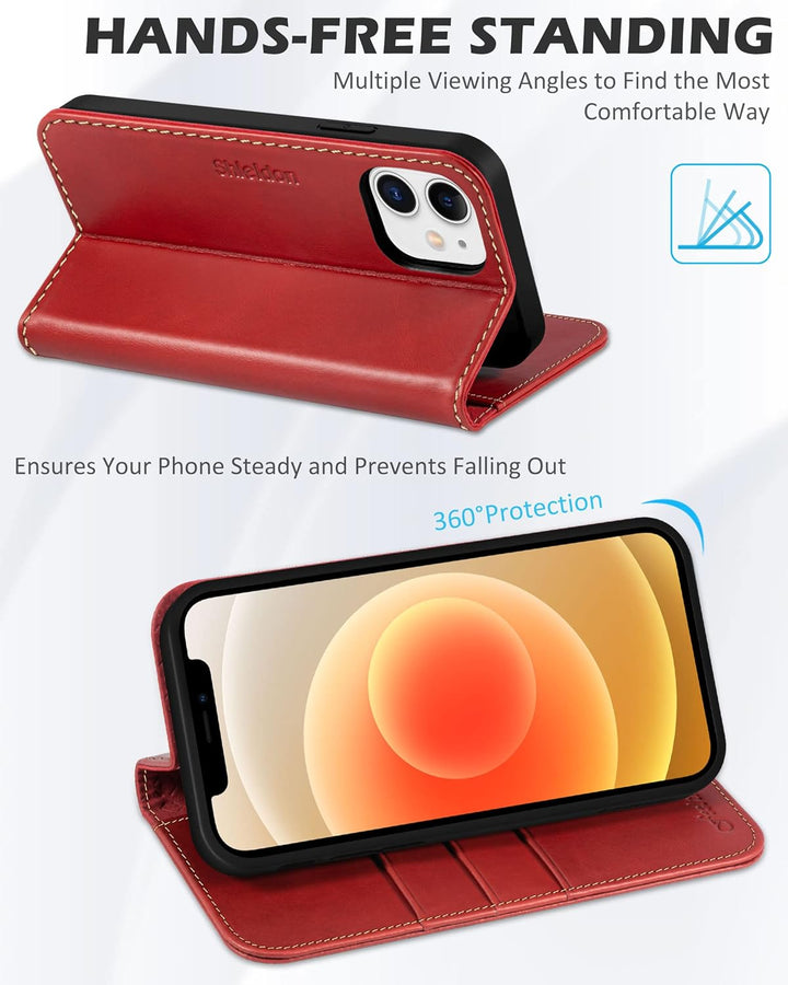 SHIELDON Hülle für iPhone 12 Lederhülle [Echtleder] [Lifetime Garantie] [RFID-Sperre] [Kartenfach] [
