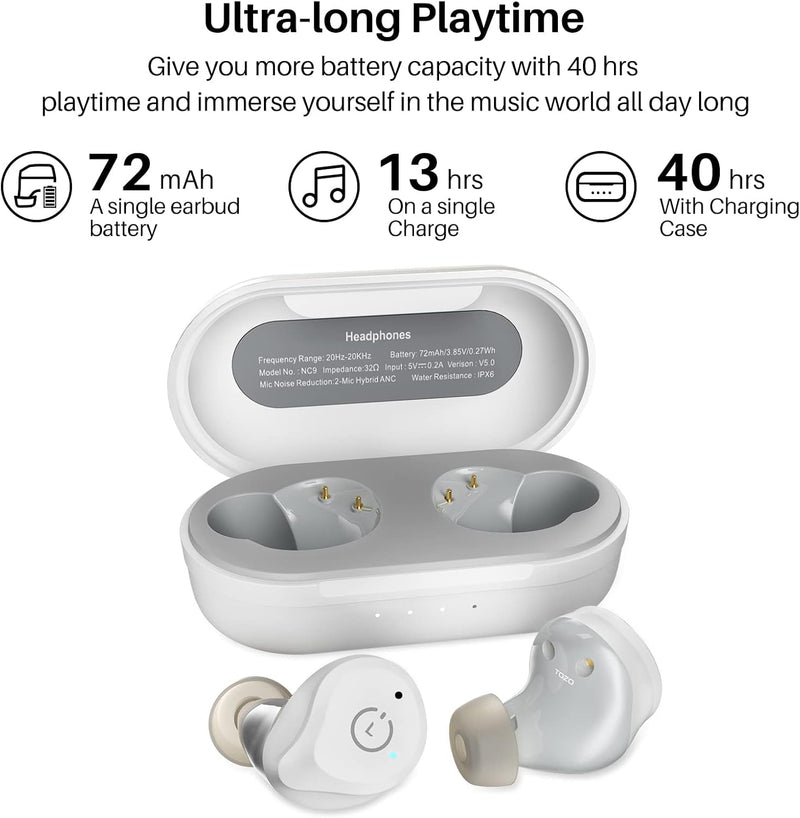 TOZO NC9 2023 Bluetooth Kopfhörer, Kopfhörer Kabellos mit Hybrid Aktiver Geräuschunterdrückung, Blue