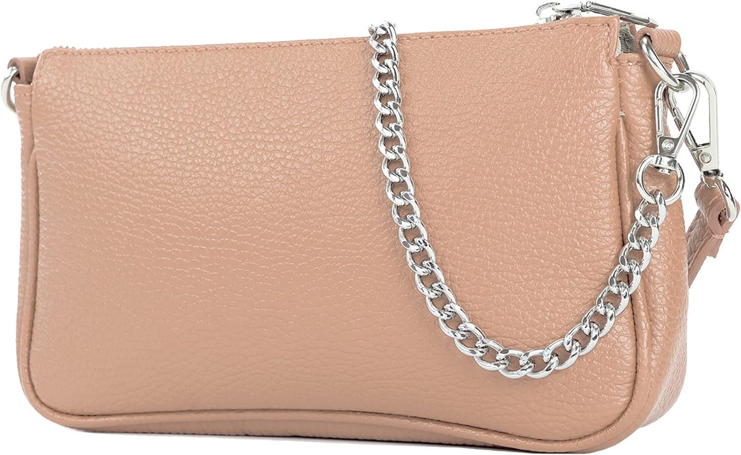 modamoda de - T237 - Umhängetasche Klein Small aus ital. Leder Rosabeige, Rosabeige