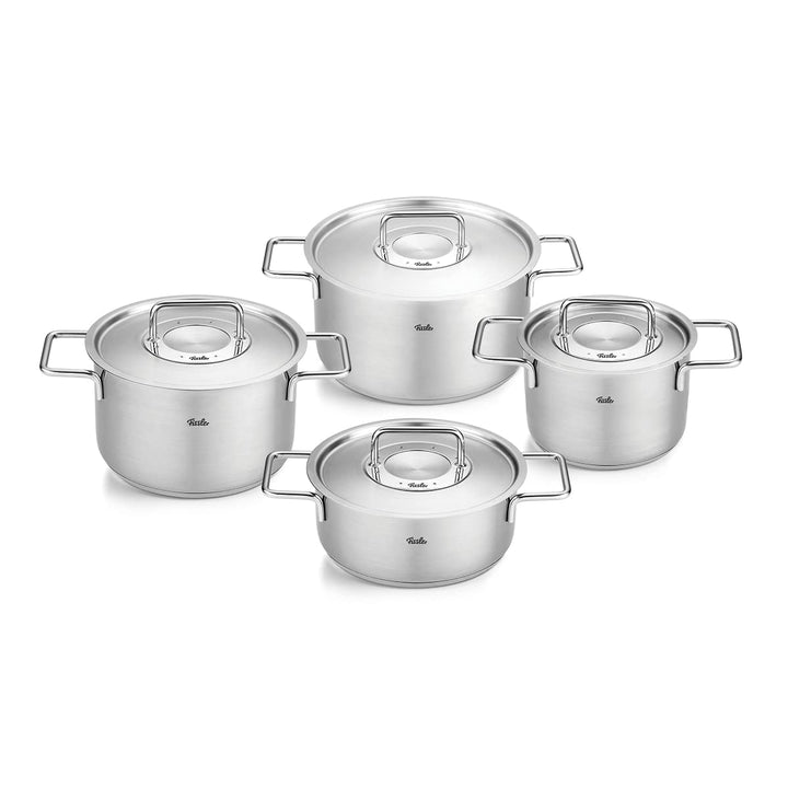 Fissler Pure Collection/Edelstahl-Kochtopfset, 4-teilig, Töpfe mit Metall-Deckel (3 Kochtöpfe,1 Brat