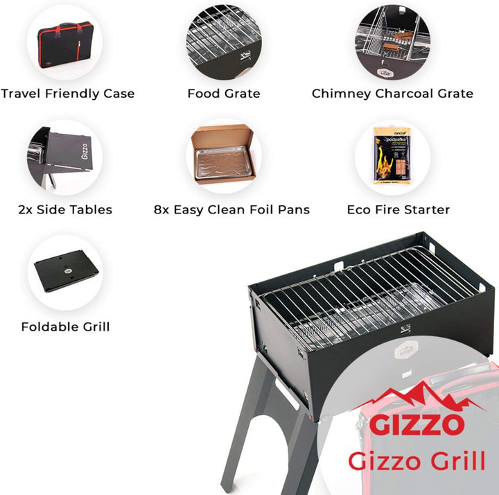 Innovativster BBQ-Grill Gizzo, Tragbare Grill, Mobiler Holzkohlegrill, Transportabler, Camping, Pick