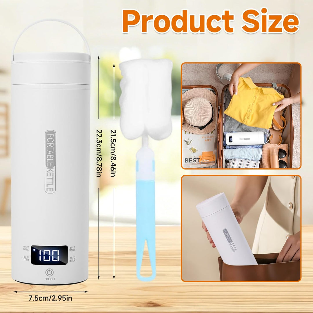 Reisewasserkocher, Tragbarer 450ml Mini Wasserkocher mit Unterwegs Heizung Automatisch Abschalten, 9