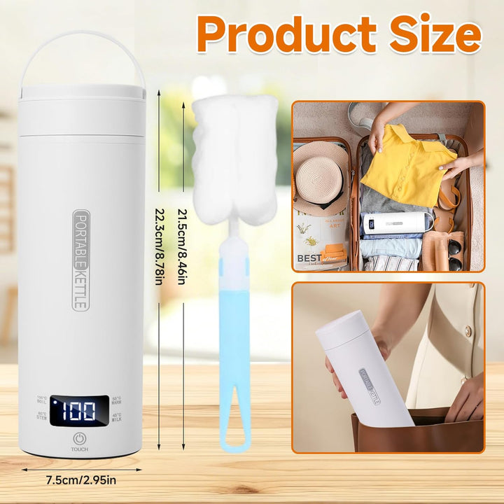 Reisewasserkocher, Tragbarer 450ml Mini Wasserkocher mit Unterwegs Heizung Automatisch Abschalten, 9