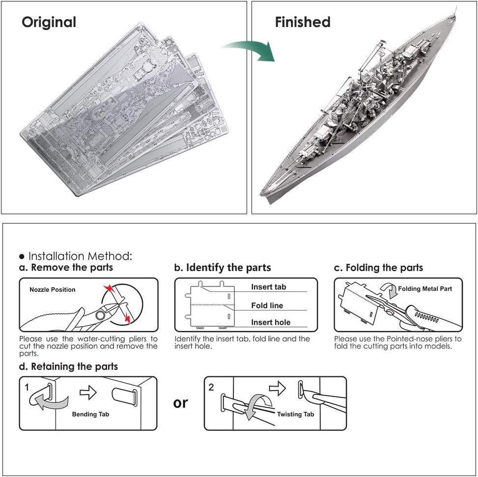 piececool 3D Puzzle Metall Bismarck-Schlachtschiff 3D Metall Puzzle Militärmodell 340 Edelstahl, Gan