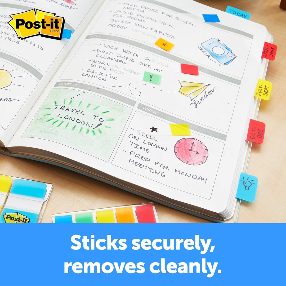 Post-it Tabs, 1,6 cm Solid, Aqua, Gelb, Pink, Violett, langlebig, beschreibbar, repositionierbar, ha