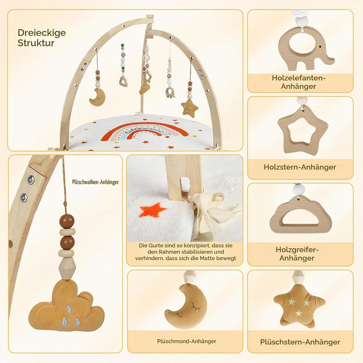 Spielbogen Baby Aus Holz,Geschenke Für Neugeborene,Babyparty Geschenk | Mit 6 Abnehmbaren Spielzeuge