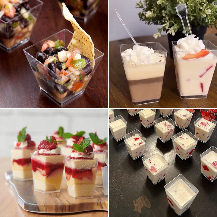 MIVIDE 100stk. Desserttassen mit Deckel und Löffeln, 150ml/5oz Dessertgläser Plastik, Quadratische D