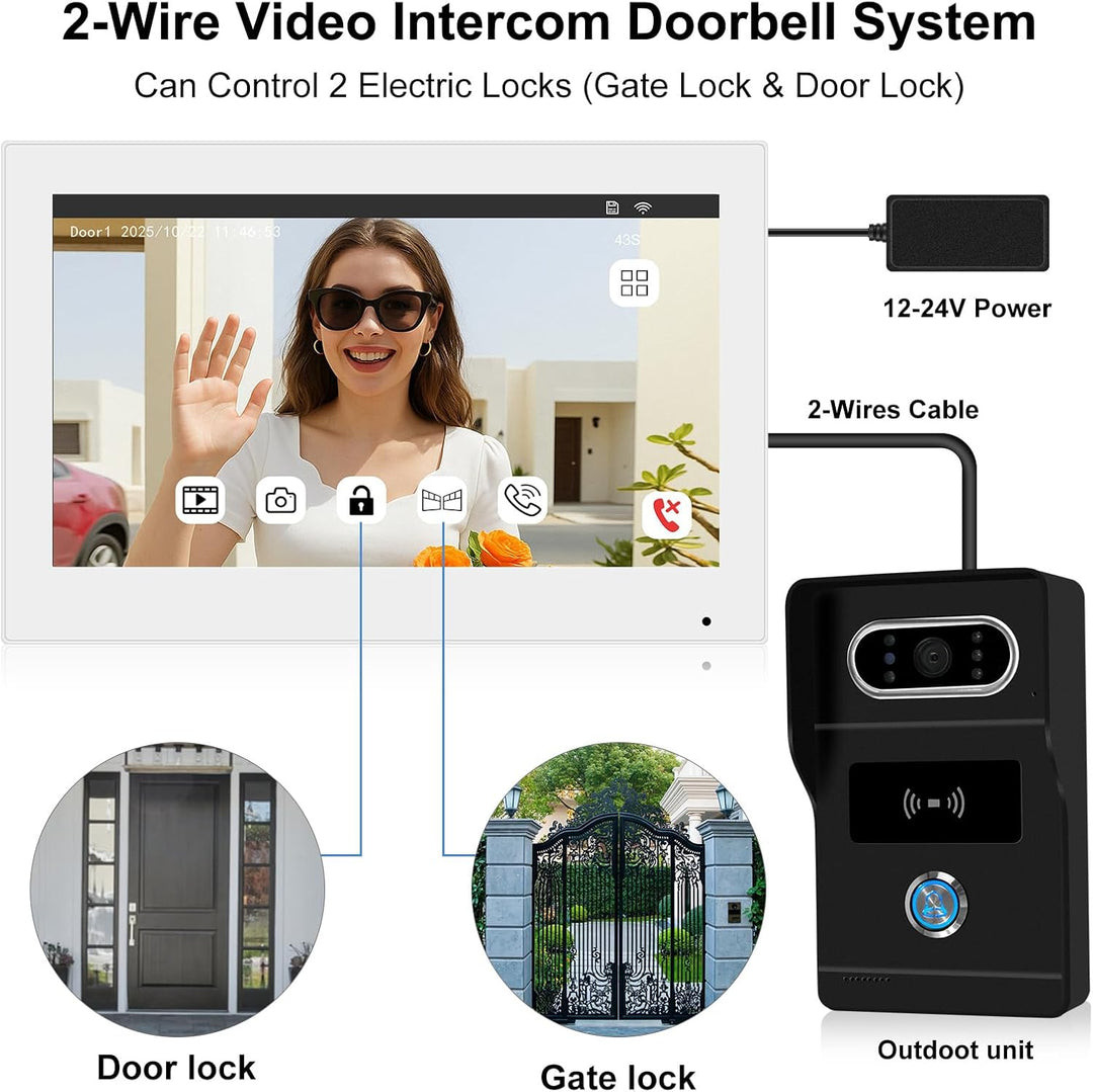 2 Drähte WiFi Türsprechanlage mit Kamera,Tuya 7 Zoll Video-Türsprechanlage, Unterstützt Bewegungserk