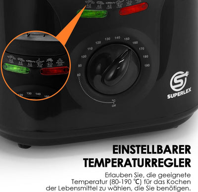 SUPERLEX 2-Liter Elektrische Fritteuse mit öl 1300 Watt, Kapazität 1,3KG Kompakte Tiegelfritteusen,