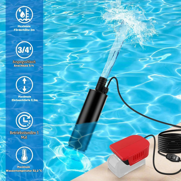 Wasser Pumpe Sumpf Pumpe for Einhell 18V Akku, Tauchpumpe für Campingwannen, Garten, Wohnmobil, Teic