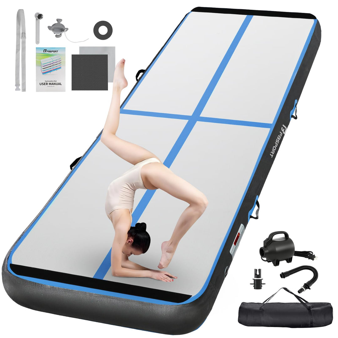FBSPORT 10/20 cm Höhe, Trainingsmatte, Länge 1/2/3/4/5/6 m, Gymnastikmatte mit Pumpe für den Hausgeb