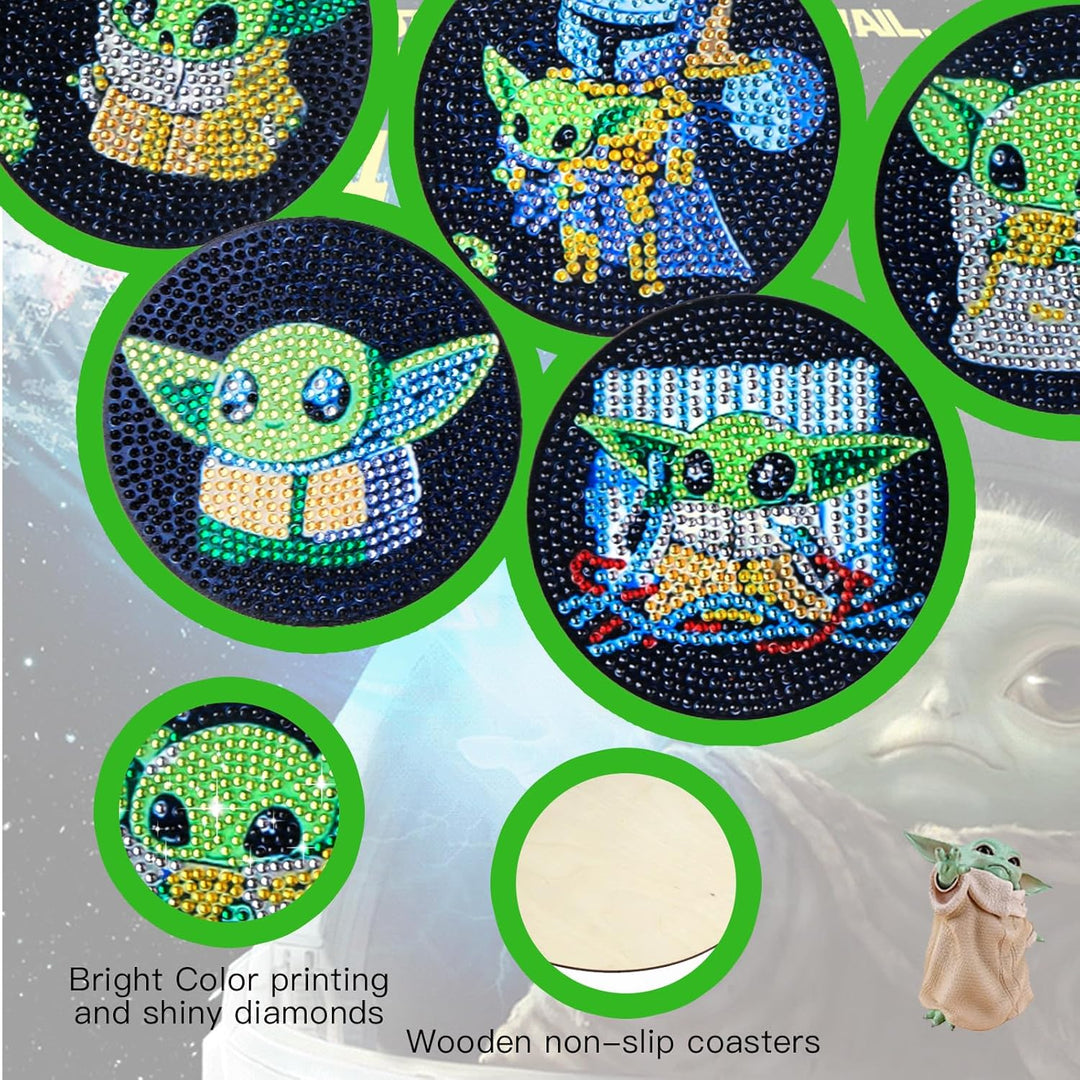 8 Stück Diamant Malerei Untersetzer mit Halter, DIY Yoda Diamant Malsets für Erwachsene Kinder Anfän