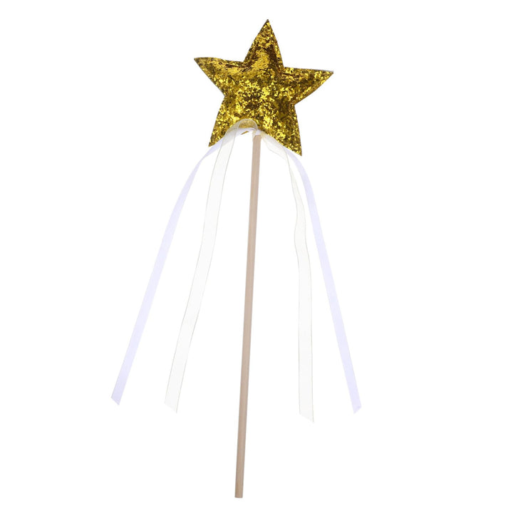 BESTonZON Sternenfeenstab | Goldfarben | Mit Holzstab & Bändern | Für Bühne, Party, Feen- & Elfenkos