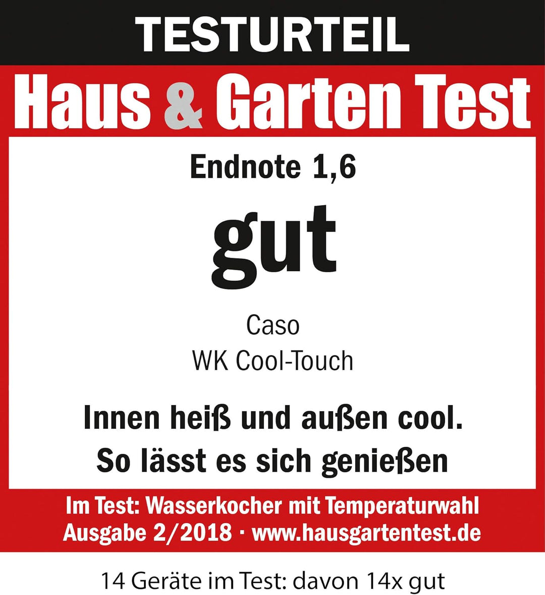 CASO WK Cool Touch - Wasserkocher aus Edelstahl, Temperaturbereich 40-100°C (in 5°C Schritten), mit