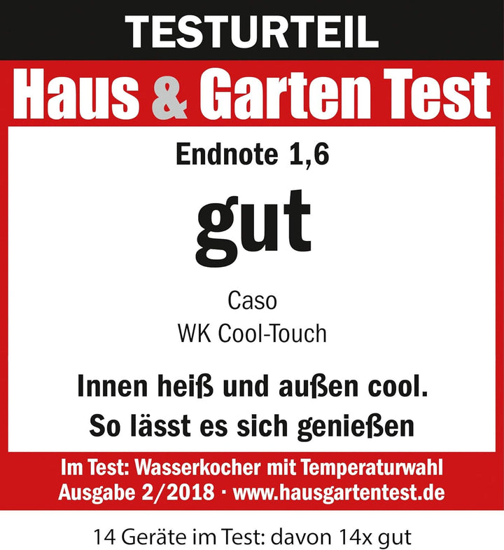 CASO WK Cool Touch - Wasserkocher aus Edelstahl, Temperaturbereich 40-100°C (in 5°C Schritten), mit