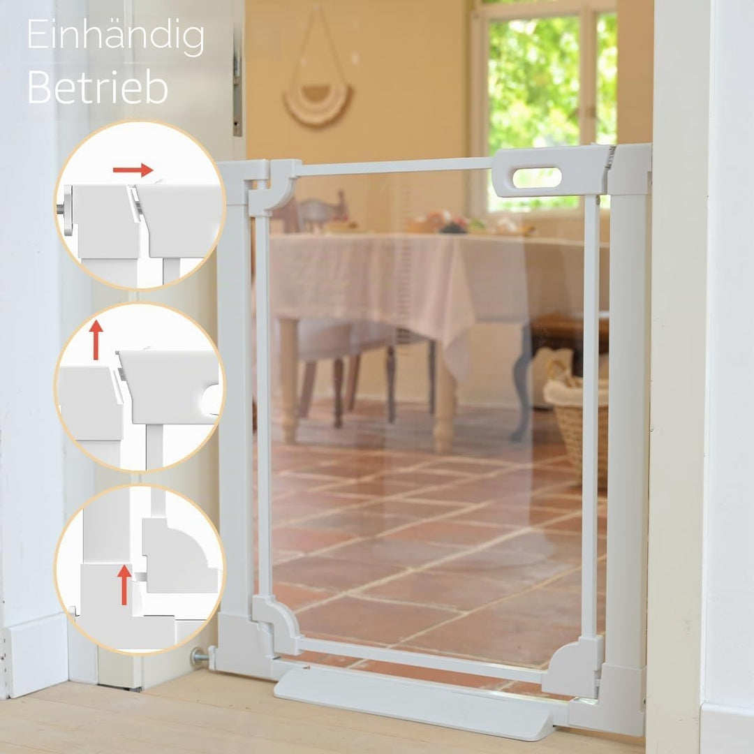 Xifamniy Transparentes Acryl-Treppenschutzgitter für Babys, ohne Bohren, automatisches Schliessen, A