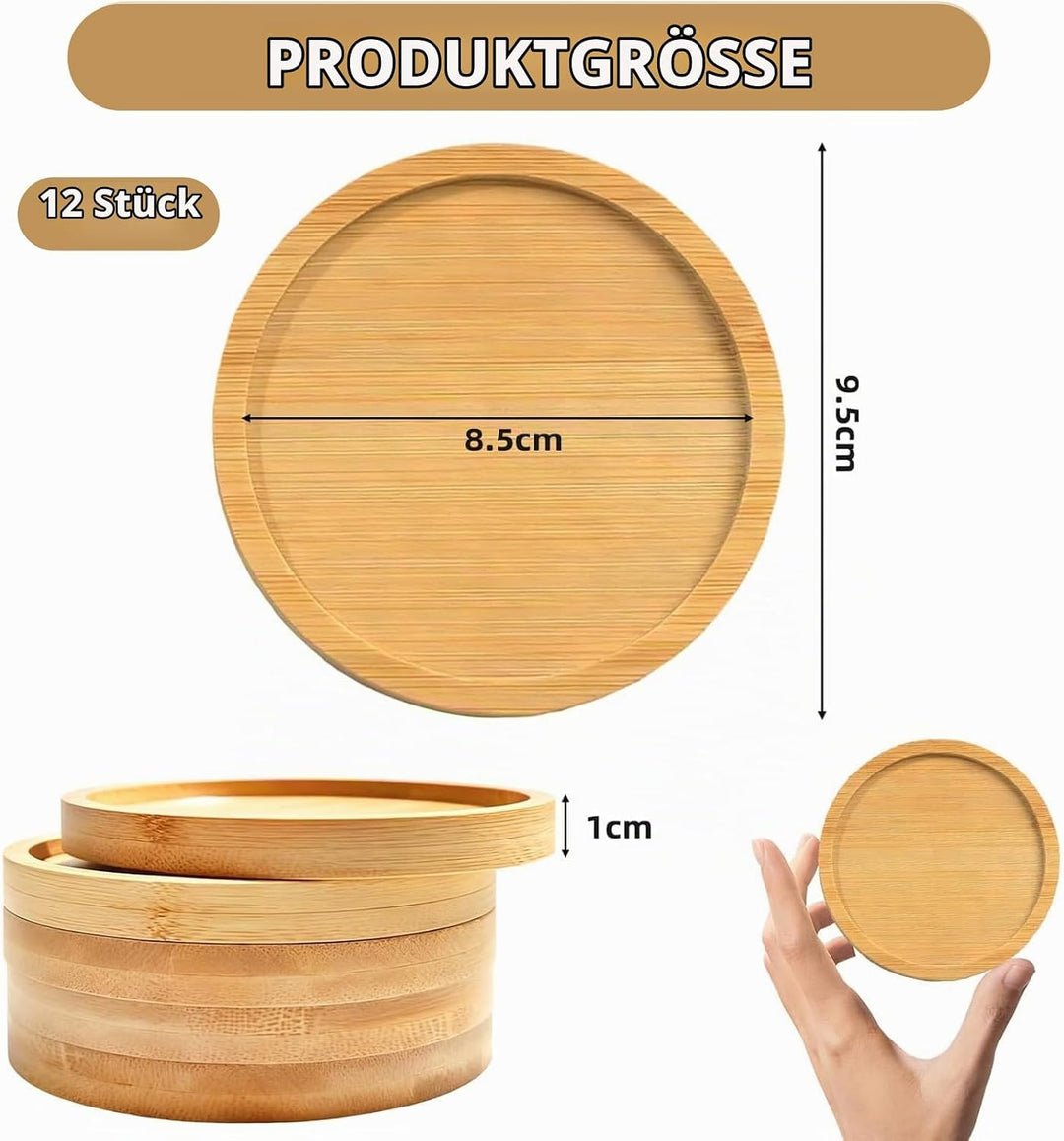 12 Stück Kerzenhalter Holz,Round Holzuntersetzer Mosaik Untersetzer Bastelset Bambus Untersetzers 9,