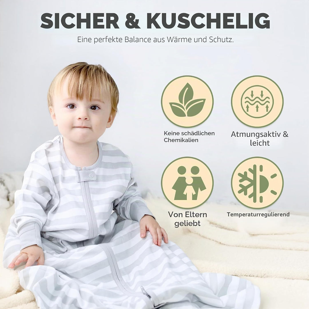 Mama Cheetah Baby Schlafsack mit Ärmeln, 0.5 TOG Bio-Baumwolle Wearable Blanket und Zwei-Wege-Reissv