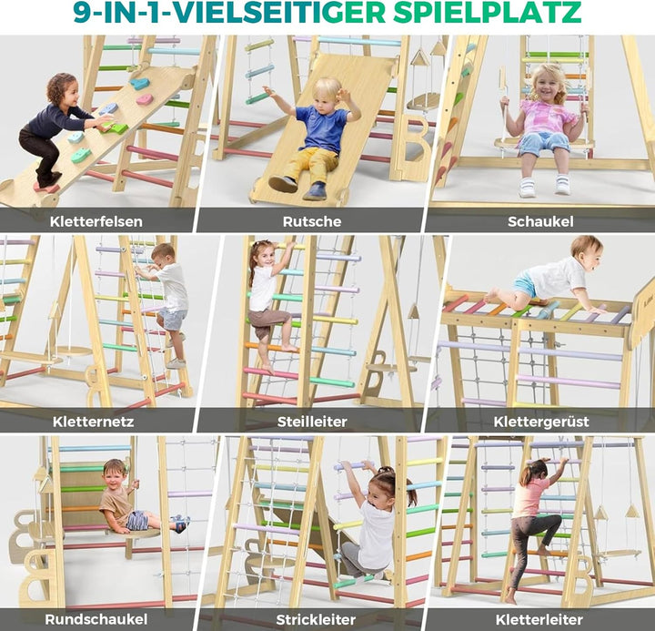 Maxi Klettergerüst Indoor ab 1 Jahr, 10 in 1 Multifunktional Klettergerüst für Kinder, Montessori Sp