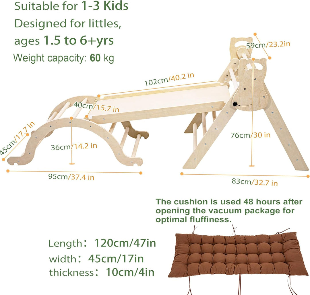 Klettergerüst Indoor Spielzeug ab 1.5 2 3+ Jahr, Montessori Indoor Spielplatz 5 in 1 Kletterdreieck