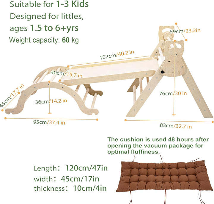 Klettergerüst Indoor Spielzeug ab 1.5 2 3+ Jahr, Montessori Indoor Spielplatz 5 in 1 Kletterdreieck