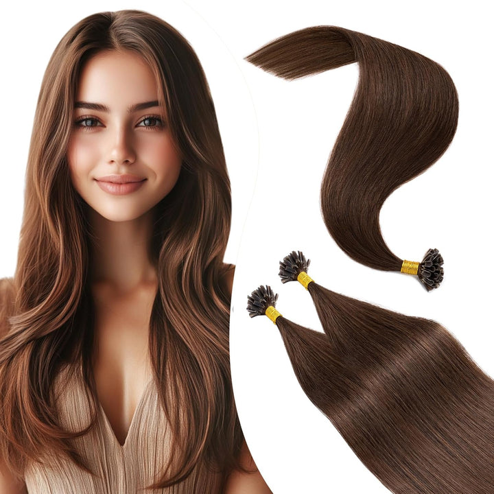 Elailite U-Tip Echthaar Bonding Extensions Keratin Haarverlängerung Haar für Mädchen 100 Strähnen 22