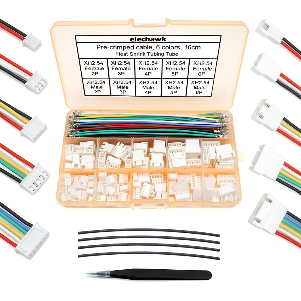 XH 2,54 mm Stecker-Set, JST XH kompatibel, 2,5 mm Rasterung, männlich, weiblich, Stecker und 22 AWG